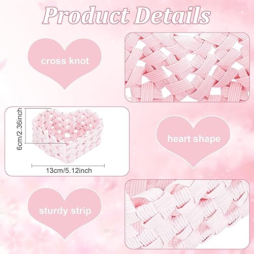 Miniatura 3 de ORIGACH Juego de 3 cestas de tejido con patrón de amor, kit de fabricación de cestas de ratán de papel rosa personalizado para proyectos de artes y