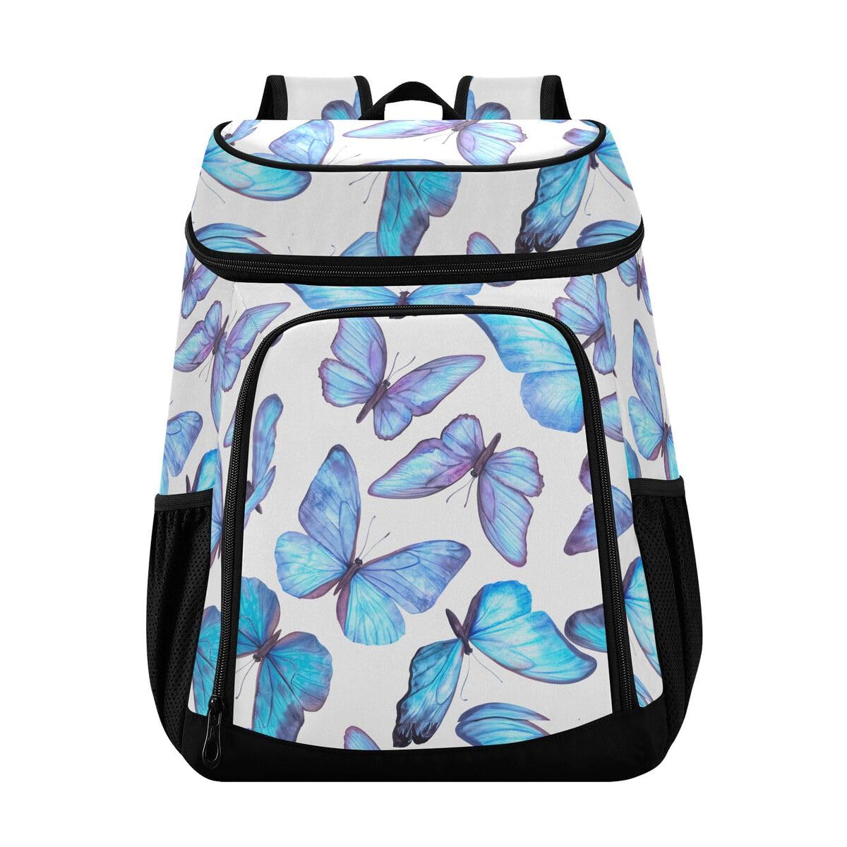 Butterfly Watercolor Blue Cooler Backpack Leakproof Insulated Lunch Cooler Bag 30 Cans Camping Backpacks for Picnic Beach Road Trip
