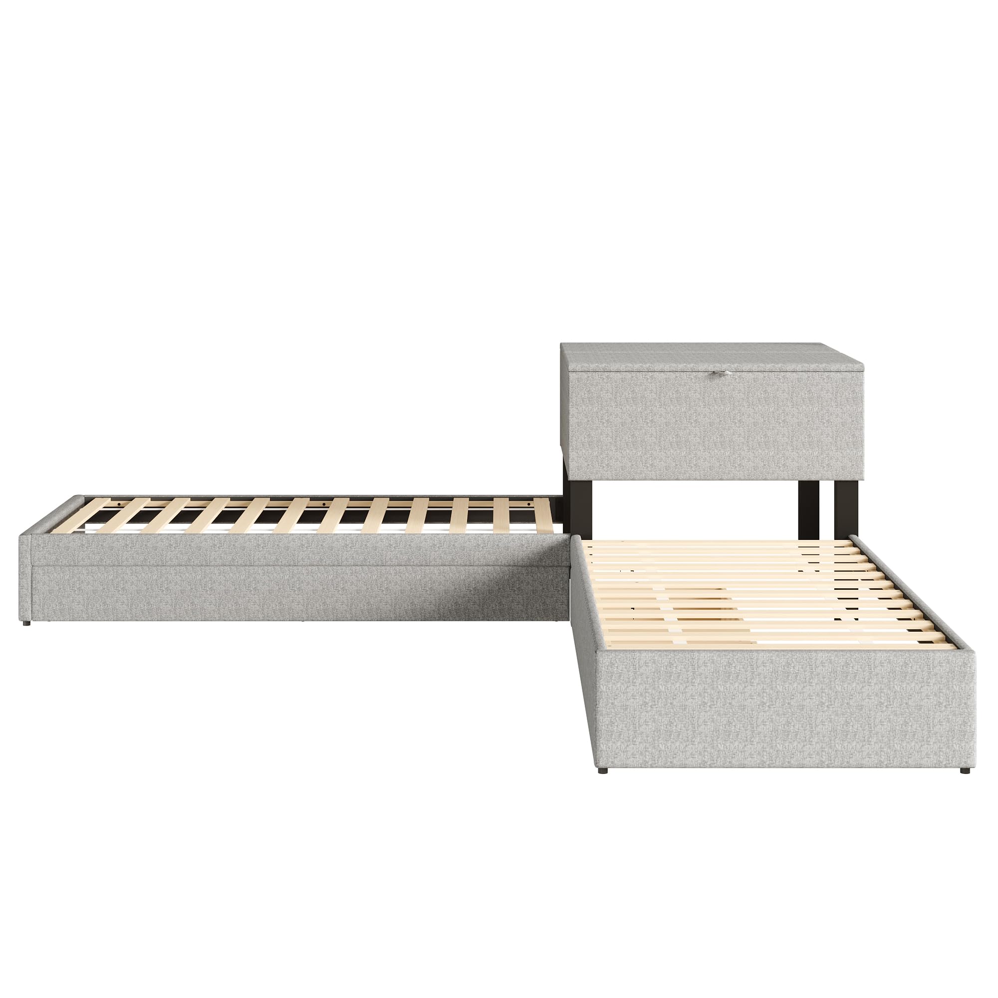 Cama esquinera, dos camas individuales con cama nido, cama tapizada, cama funcional con espacio de almacenamiento, con armario de almacenamiento, con cajón de almacenamiento, con cama nido (90 x 200