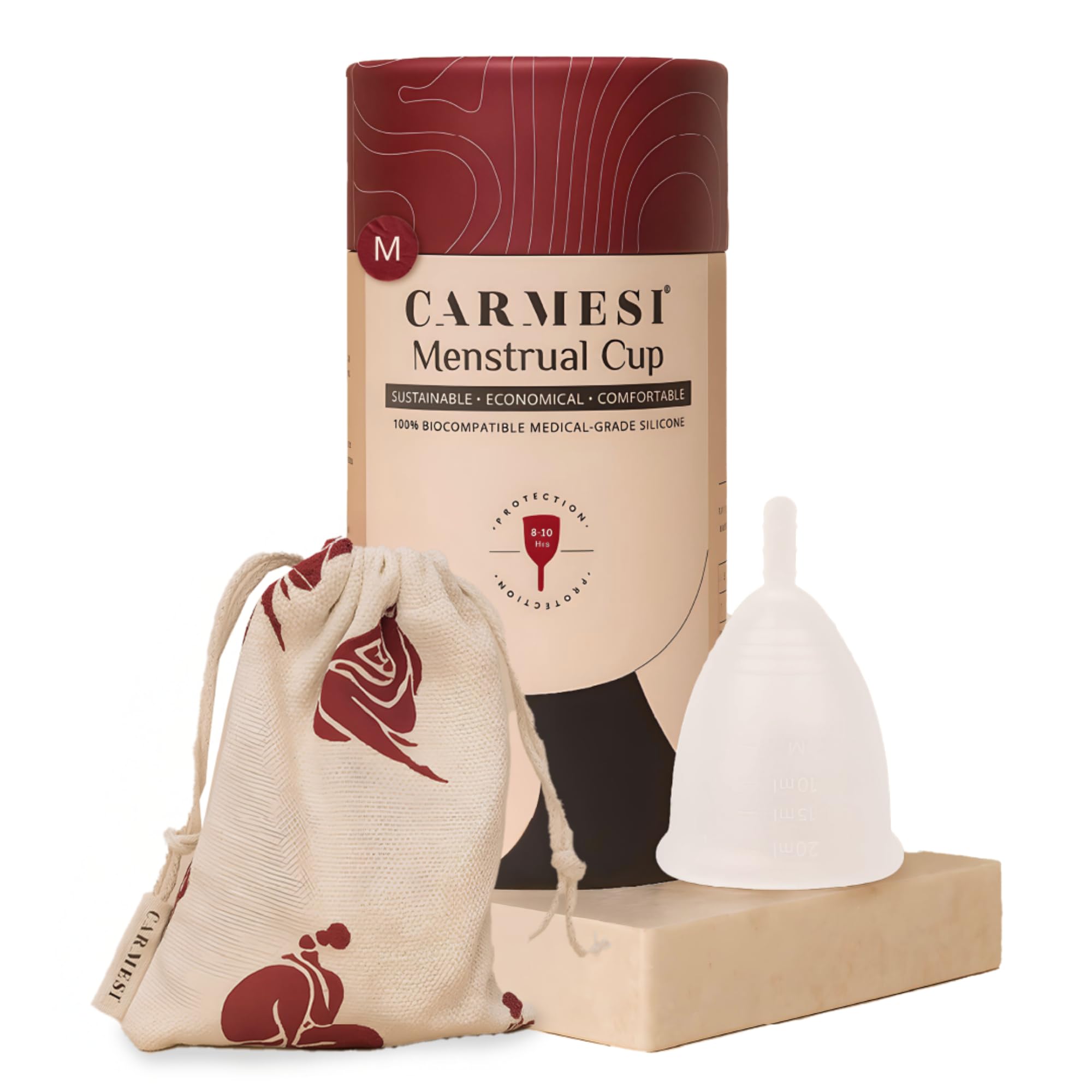 Carmesi Menstrual Cup for Women | Medium Size - With Free Pouch | Rash-Free, Itch-Free, Odour-Free | 8-10 Hours of Leaks-Free Comfort | 100% Biocompatible Medical-Grade Silicone Cups