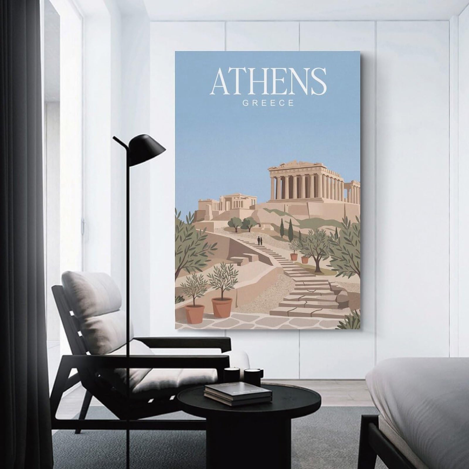 Junmoney Athens Greece Hanging Wall Art, 20x30inch(50x75cm), for New Homes, Bedrooms Or Workspaces, Thoughtful Wall Decor for Art Lovers