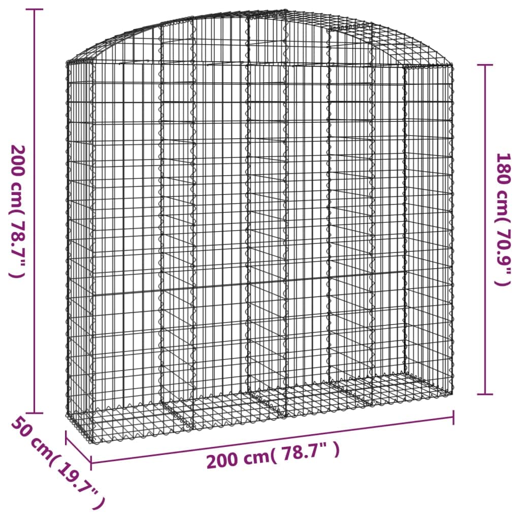 Gavión con arco alto, 200 x 50 x 180/200 cm, hierro galvanizado