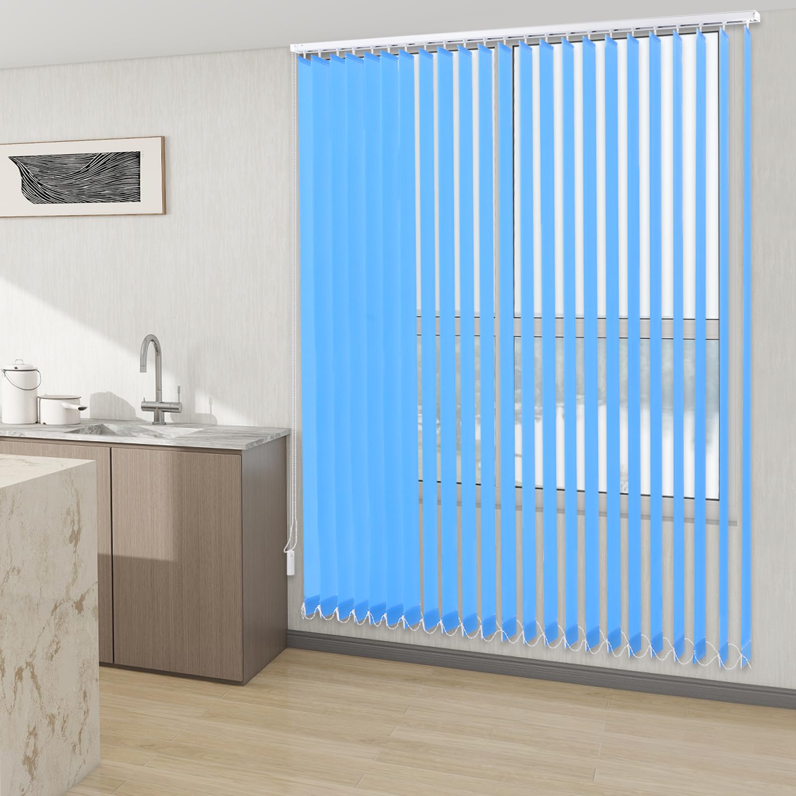 180x200cm Store à Lamelles pour Maison et Bureau, Fibre de Polyester et Alliage D'aluminium, Store Vertical Interieur, Matériel Montage Inclus, Protection de La Vie Privée (Bleu)