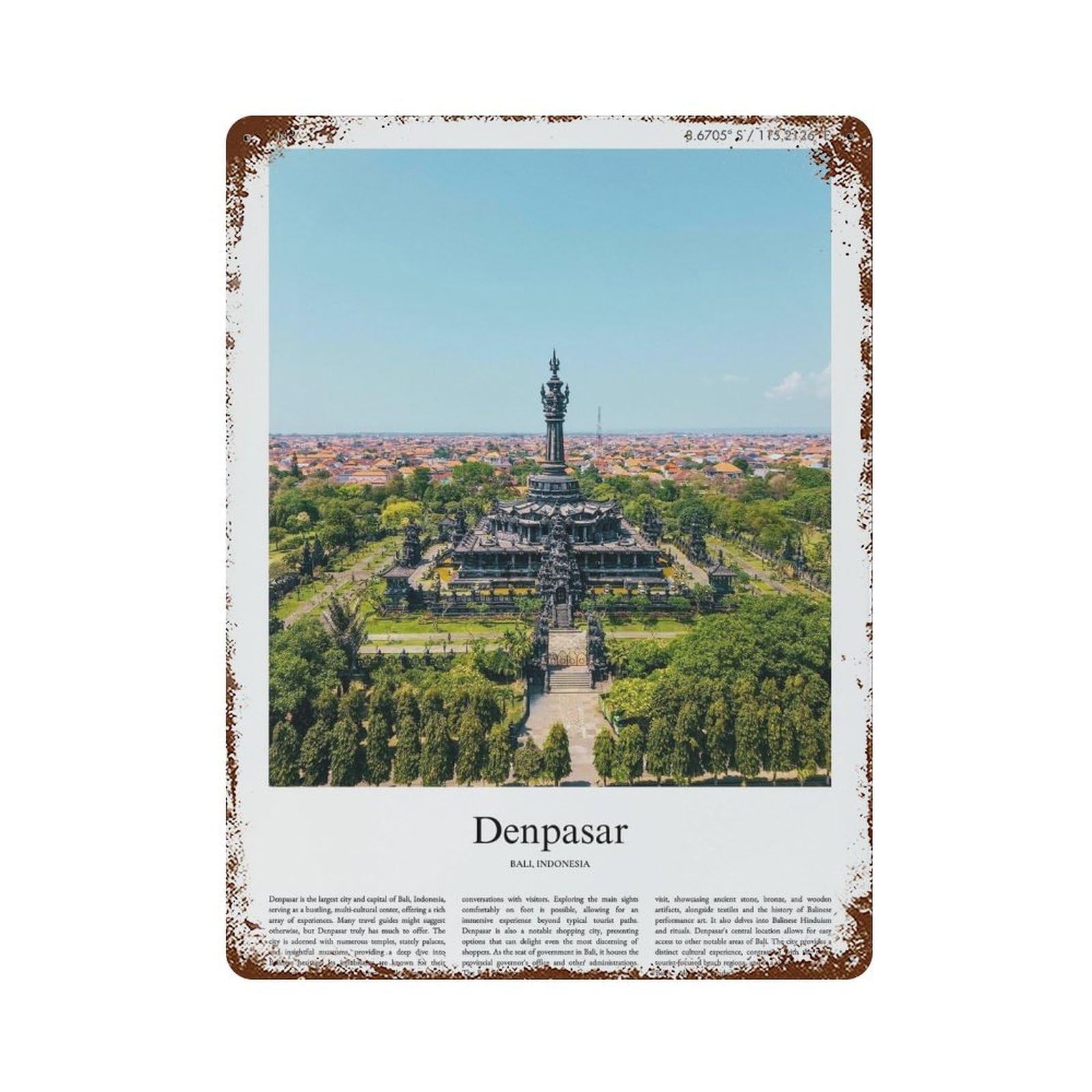 xiaoxiaoshen Denpasar Bali, Indonesia City Scenery Wall Decor Art Metal Tin Poster Modern Home Decor Art Home Bar Shop Decorations Vintage Sign 40x30cm