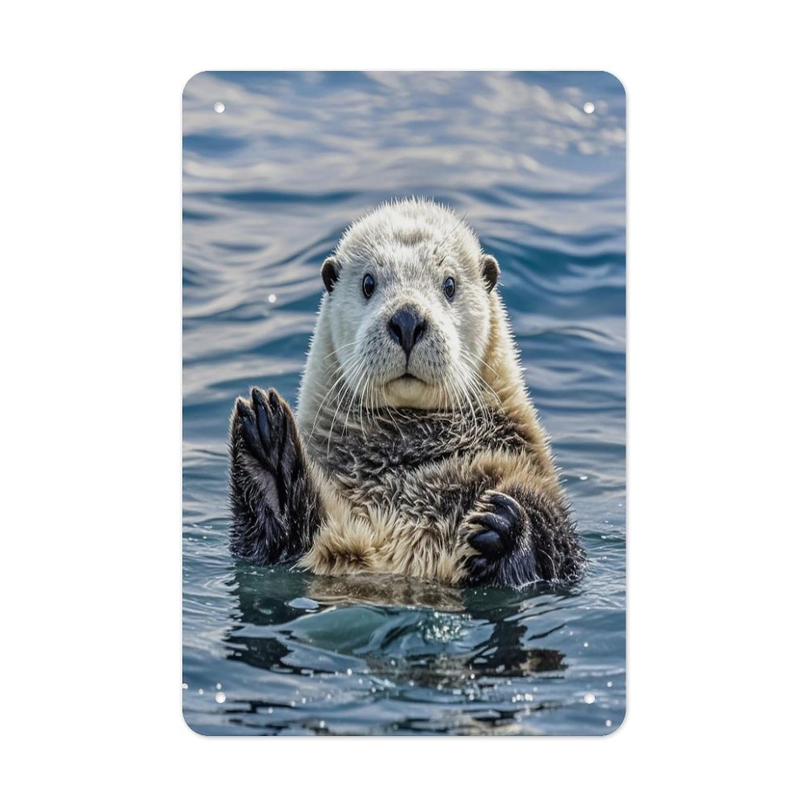 Sea Otter Metal Tin Sign Funny Vintage Metal Signs Metal Art Poster Man Cave Decor Retro Tin Sign for Home Office Kitchen Bar Cafe Garden Wall Decor 11.8 X 7.9 Inch