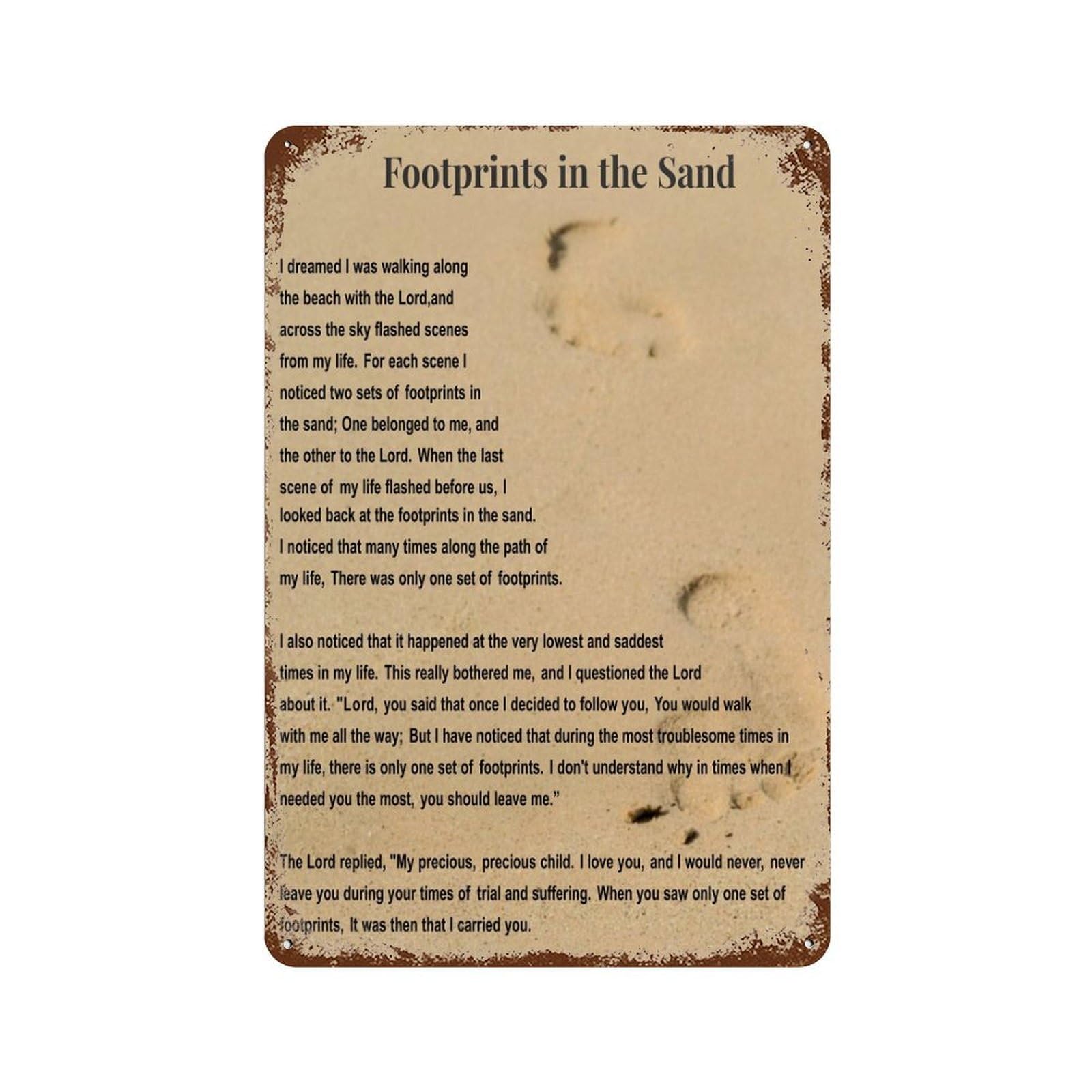 xiaoxiaoshen Footprints in The Sand Poem (1) Wall Decor Art Metal Tin Poster Modern Home Decor Art Home Bar Shop Decorations Vintage Sign 30x20cm