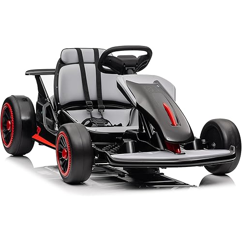 Kids Go Kart, Ride On Drift Kart with Dual 200W Motors, 24V Battery Powered Electric Drift Car, Outdoor 2-Speed Ride On Racing Toy for Boys Girls 6+, 8.1 Mph Max Speed, Black