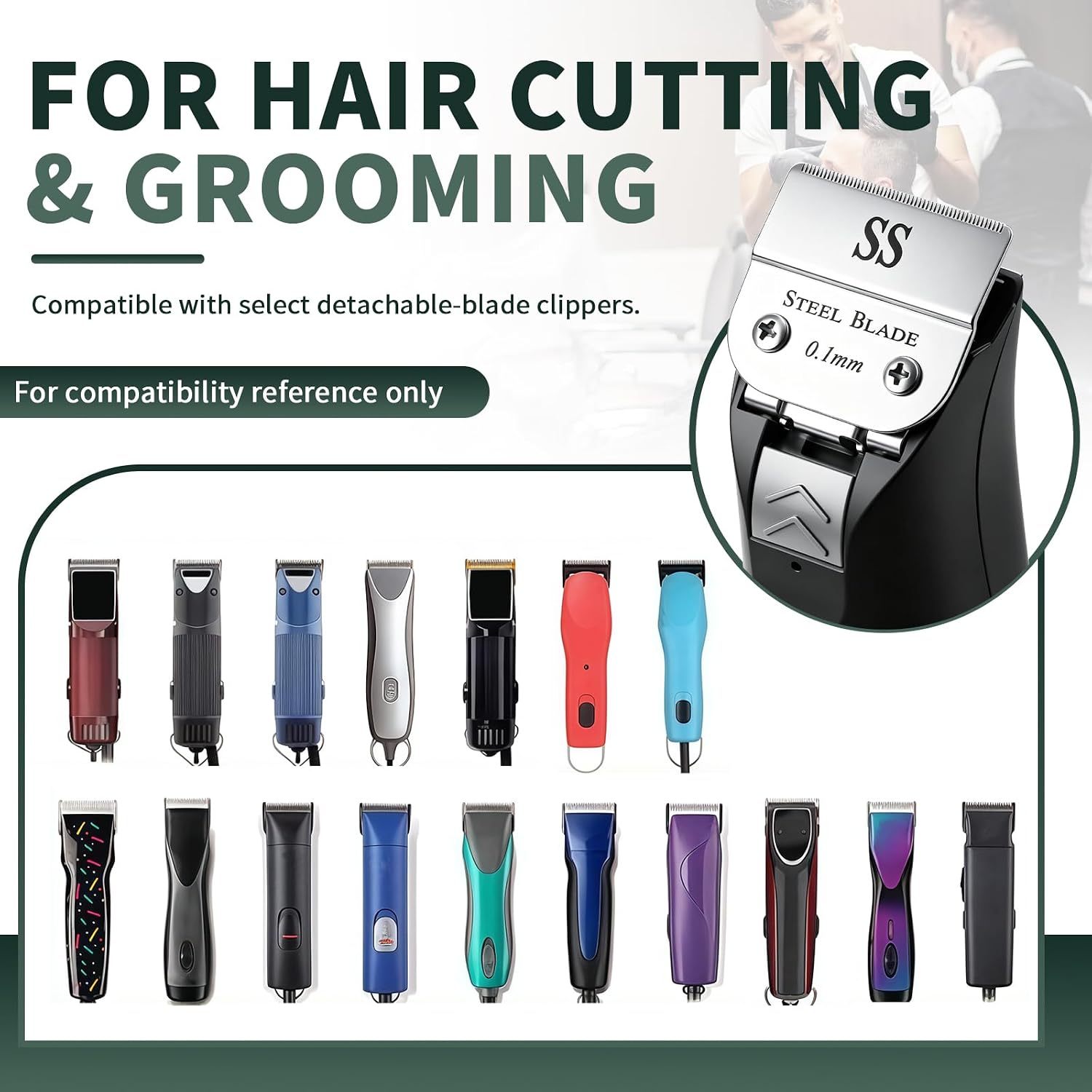 Detachable Replacement Clipper Blades Premium High-Carbon Steel Edge Compatible with Andis Outliner/Oster Classic 76/A5 Clipper, Size SS (1/150" 0.1mm Cut Length)