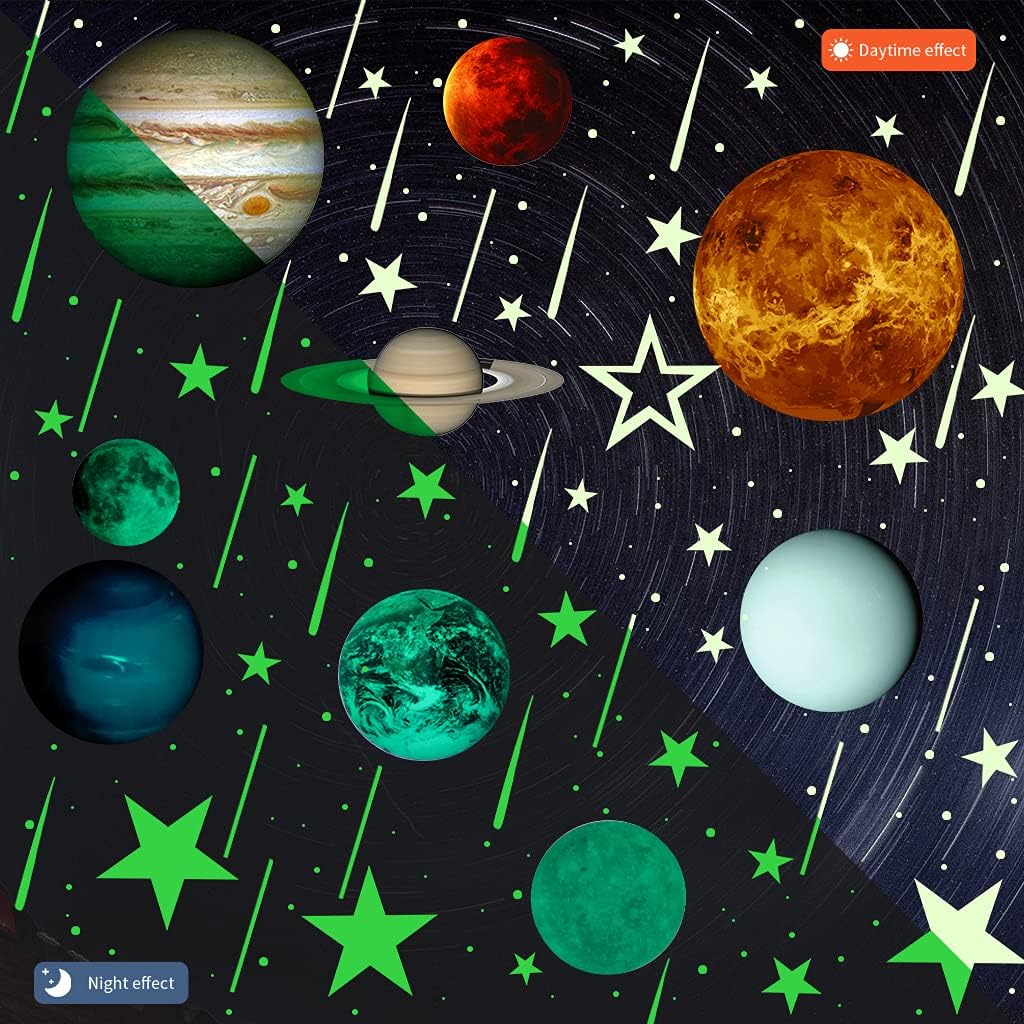 Alnicov Glow in The Dark Stars and Planets Wall Stickers,Bright Solar System 3D Glowing Wall Stickers for Bedroom Living Room Birthday Christmas Decoration(467Pcs) - Image 3