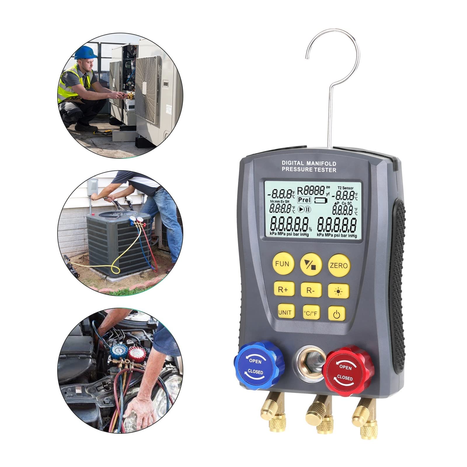 Medidor de presión vacío Digital colector refrigeración Temperatura manómetro para Pruebas de Mantenimiento(Type3)