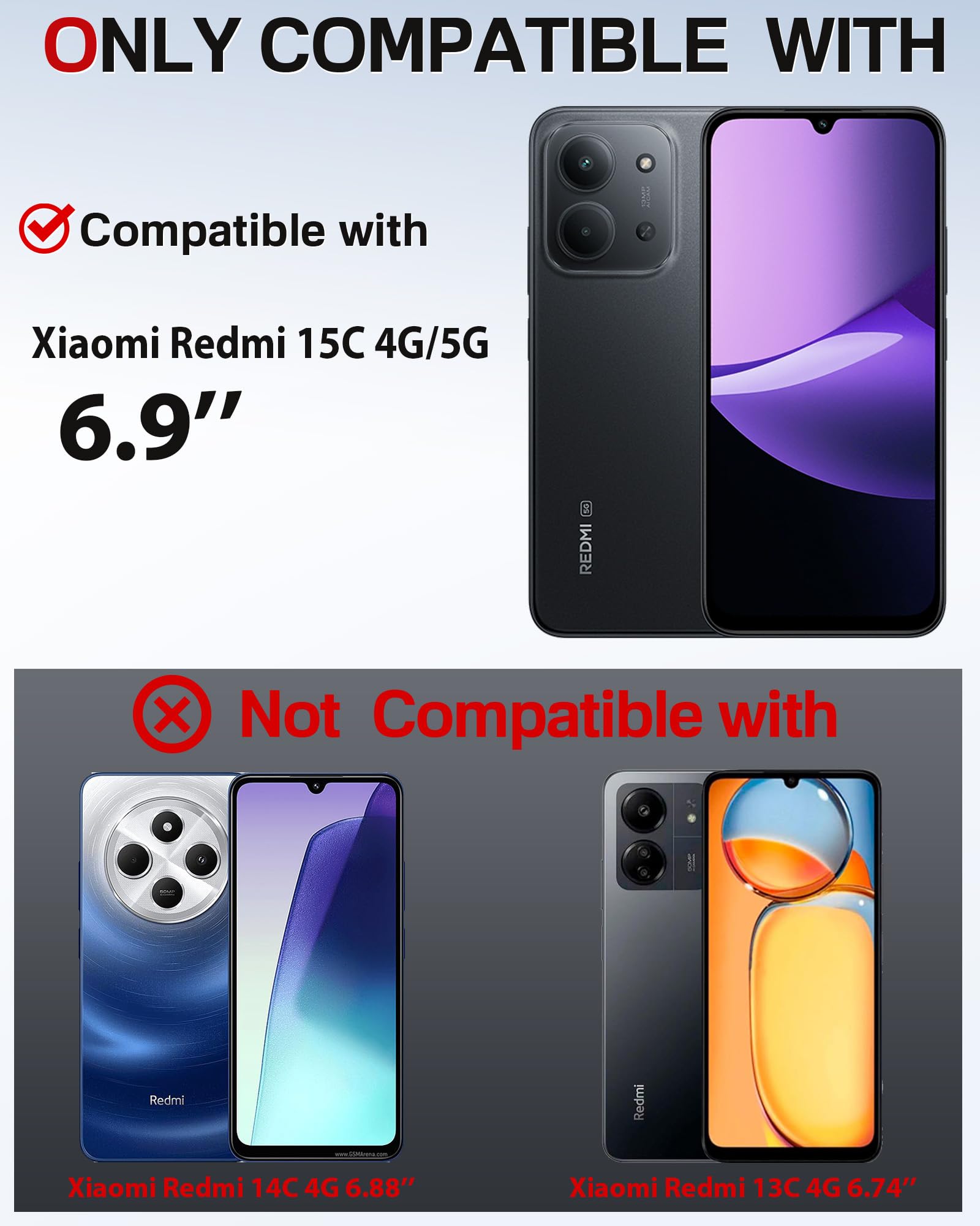 LeYi Etui na Redmi 15C 4G z 2 szkłem hartowanym, ochrona aparatu Etui silikonowe miękkie TPU Bumper Oryginalny Slim Odporny na wstrząsy Etui na telefon Redmi 15C 4G, przezroczysty