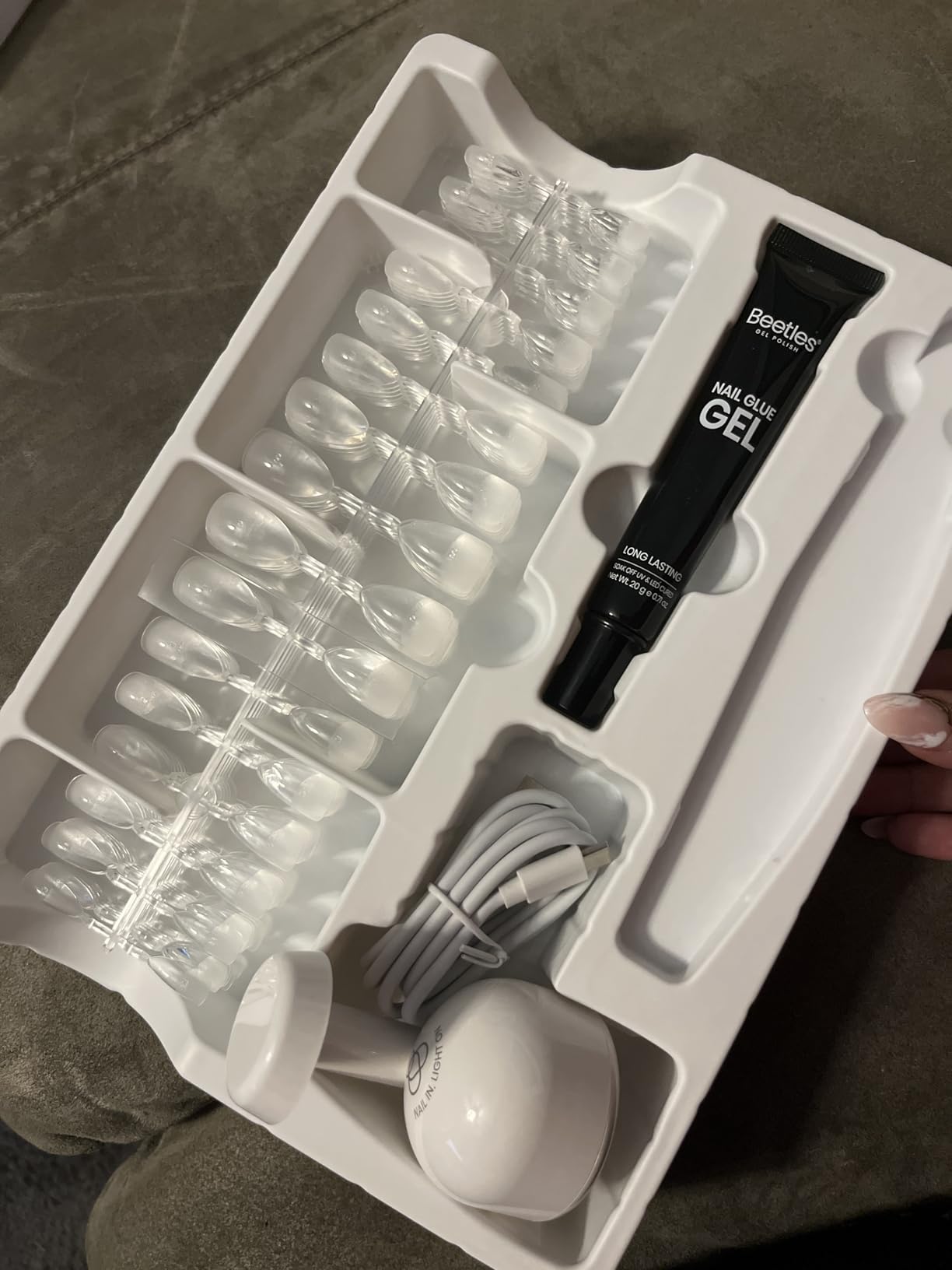Gelab cosmetics LLC Beetles Tipex Instant Apex Nail Tips Kit, Medium Stiletto, 224 Pcs 16 Sizes Pre-Building Pre-Etched False Nail Tips with Tipex Nail Glue, Mini Nail Lamp