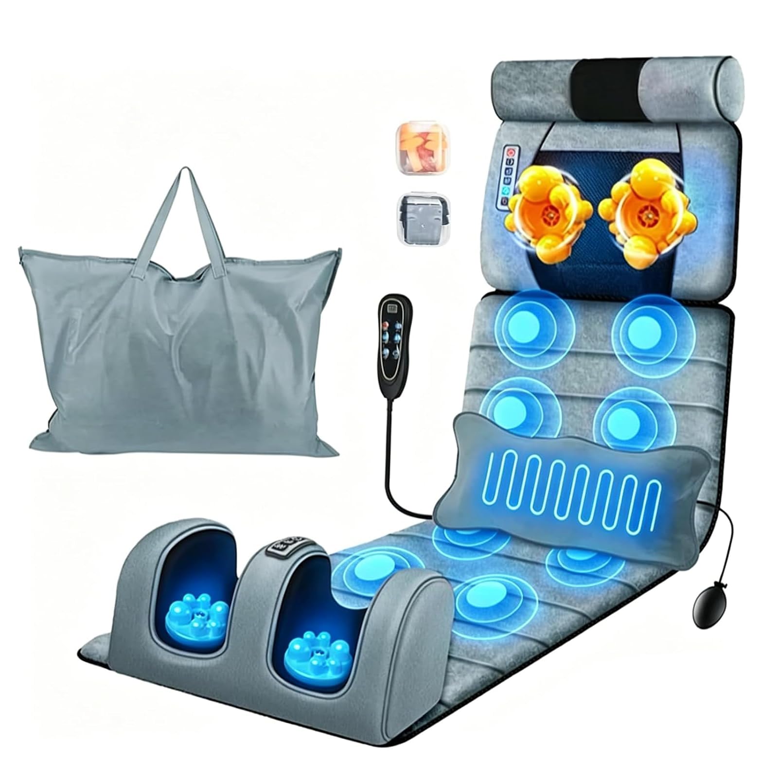 KOCASO Ganzkörper-Massagematte mit Wärme, elektrisch beheiztes Massagekissen mit Vibration für Rücken/Nacken/Fuß, abnehmbares Kopfkissen, Timer-Funktion