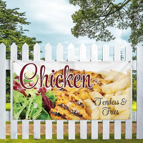 Miniatura 5 de Vinyl Banner Multiple Sizes Chicken Tenders & Fries A Restaurant & Food Outdoor Weatherproof Industrial Yard Signs Golden 4 Grommets 12x30Inches