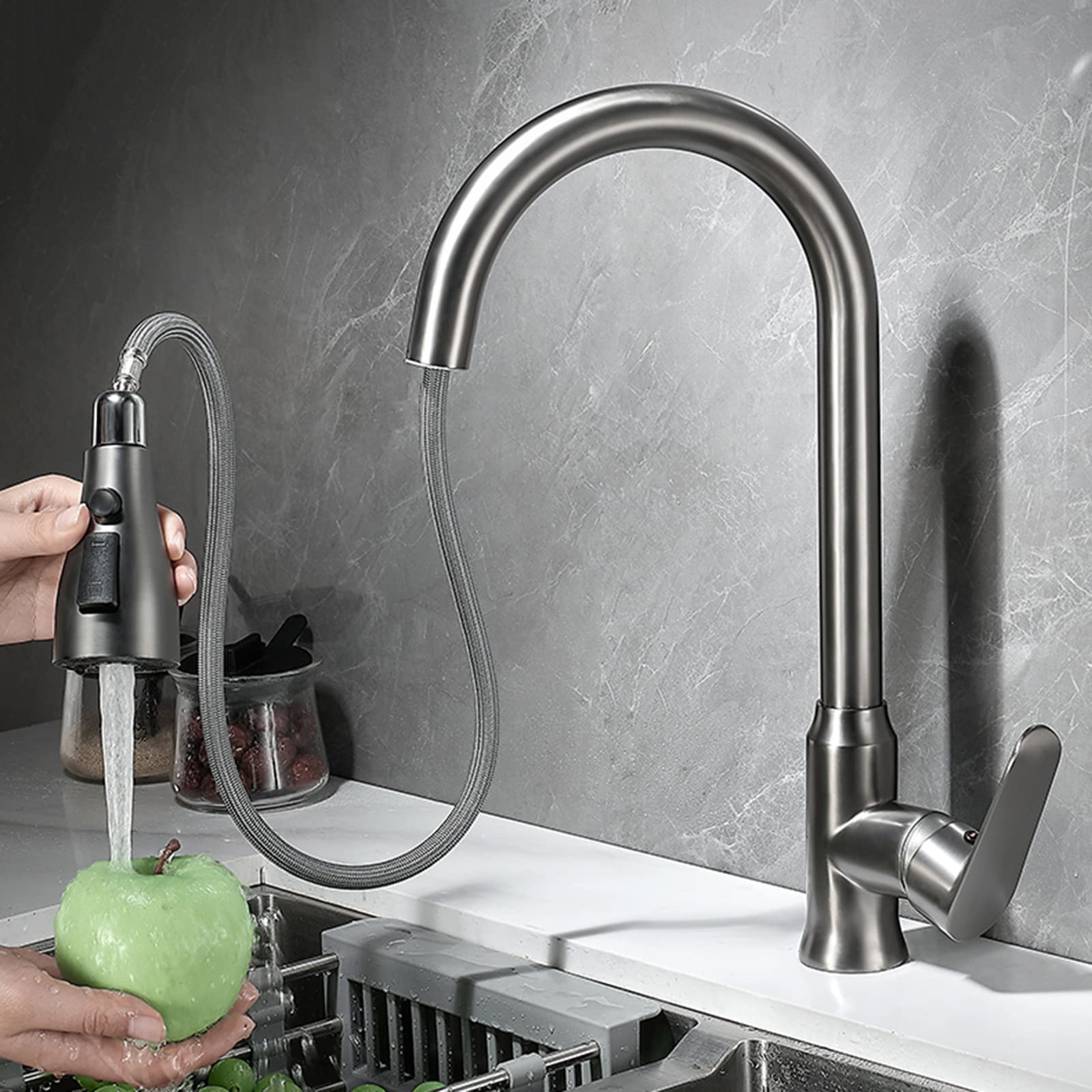Robinet de cuisine en laiton gris de haute qualité pivotant à 360 degrés