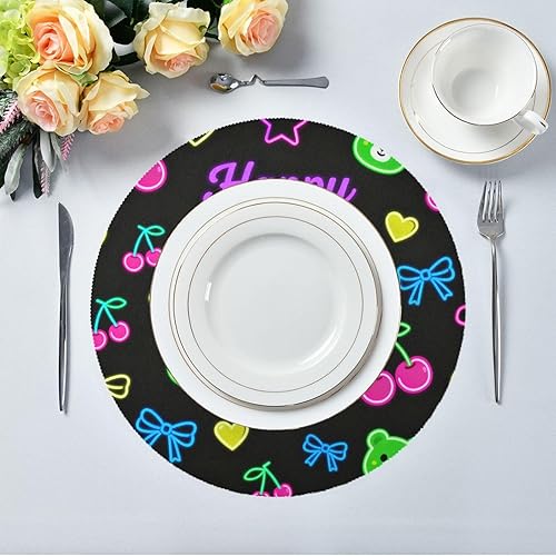 Miniatura 5 de Happy Birthday Bear Colorful Black Bulk Round placemats placemat Plate for Kids 15x15 in individuales para mesa de comedor Elegantes