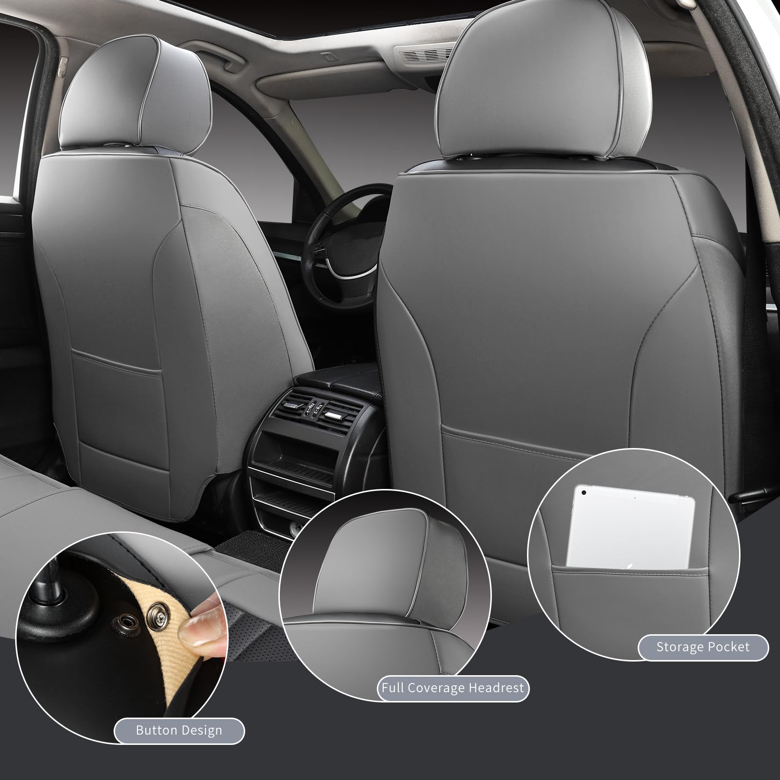 MINGBRON Front Seat Covers - Universal Fit Nappa Leather Covers For Most Cars, SUVs, Sedans (Grey)-636693