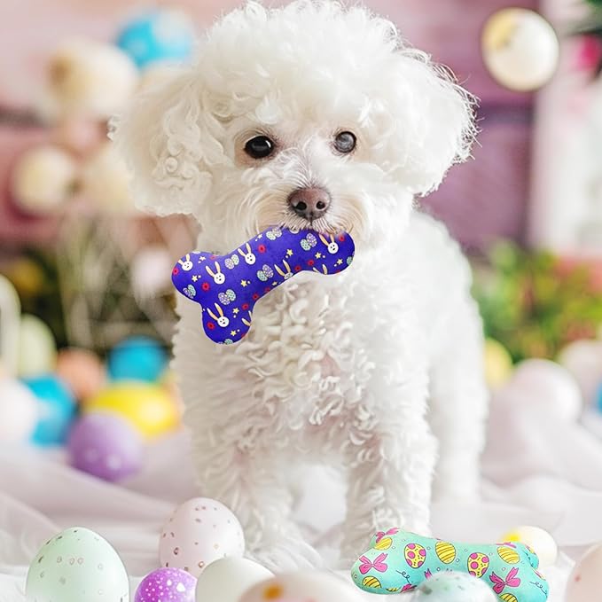 Juguetes para perros de Pascua, 4 huesos de peluche con chirriador miniatura 7