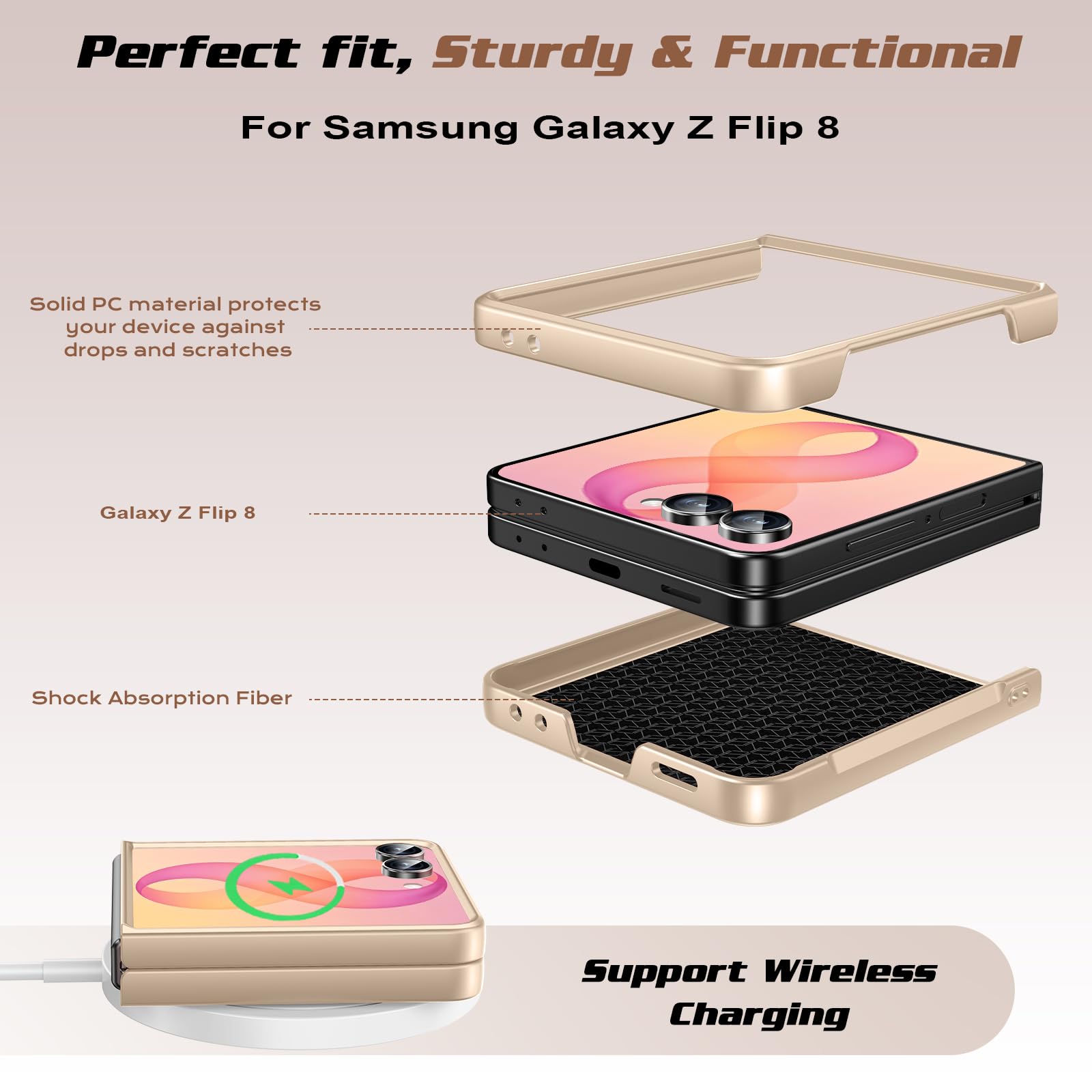 Custodia per Samsung Galaxy Z Flip 8, con brillantini (oro)
