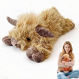 4 Pounds Highland Cow Weighted Stuffed Animals with Unscented Microwavable Heating Pad, for Adult