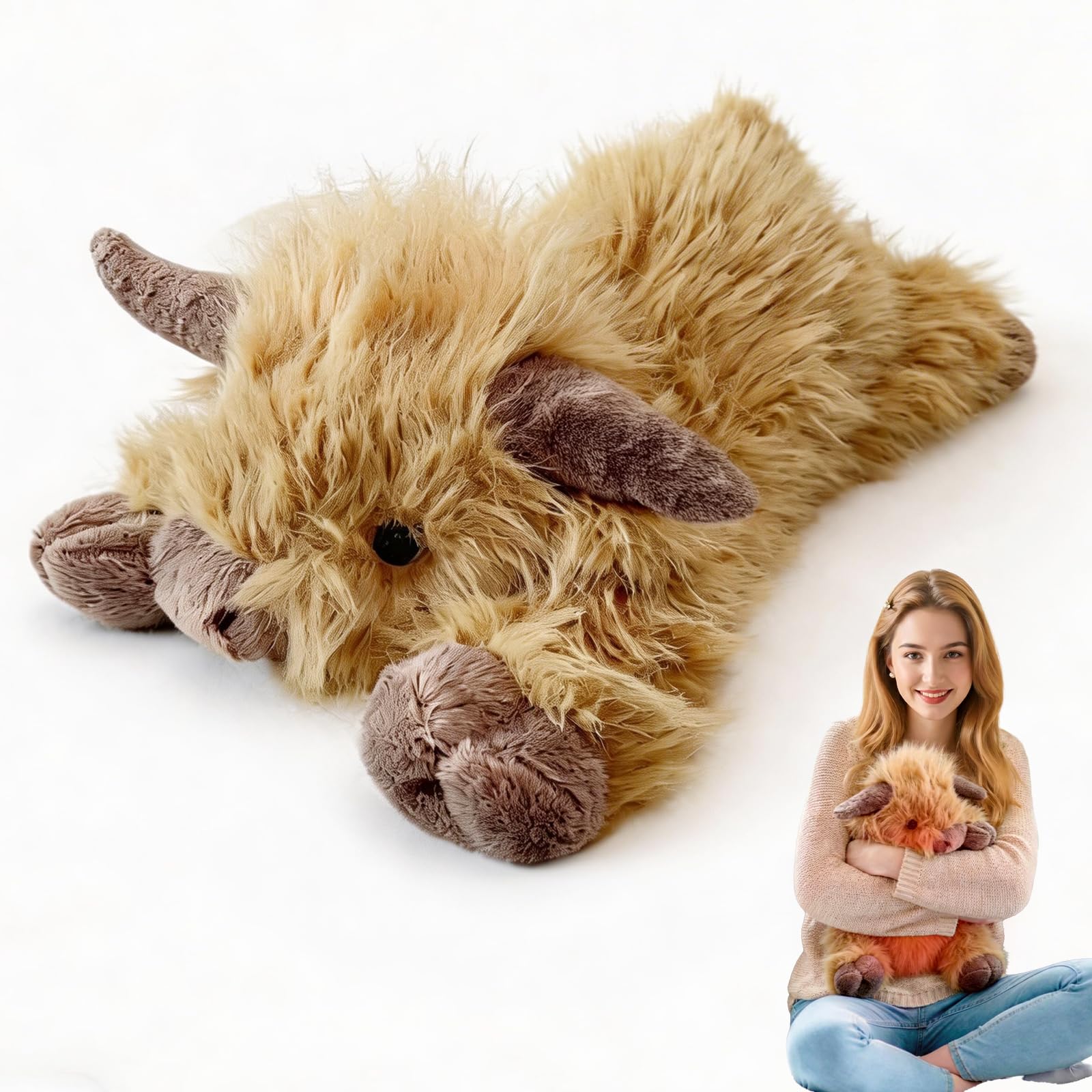 4 Pounds Highland Cow Weighted Stuffed Animals with Unscented Microwavable Heating Pad, for Adult - 1