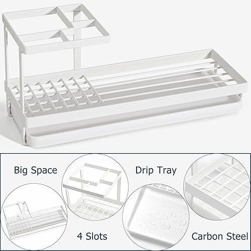Miniatura 4 de Portacepillos de dientes para baños, 4 ranuras a prueba de óxido, organizador de cepillado de dientes con drenaje, soporte eléctrico para pasta de