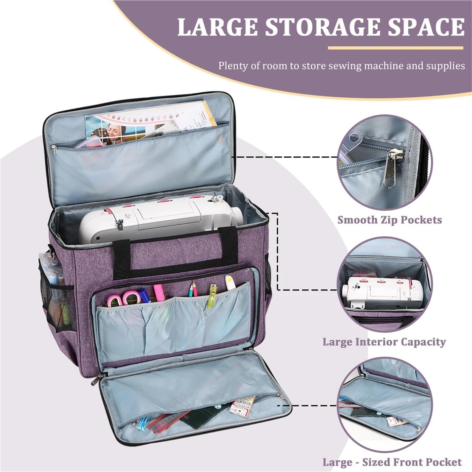 Estuche Grande for máquina de Coser, Bolsa Viaje portátil Multifuncional con múltiples Bolsillos y Accesorios(Grey)