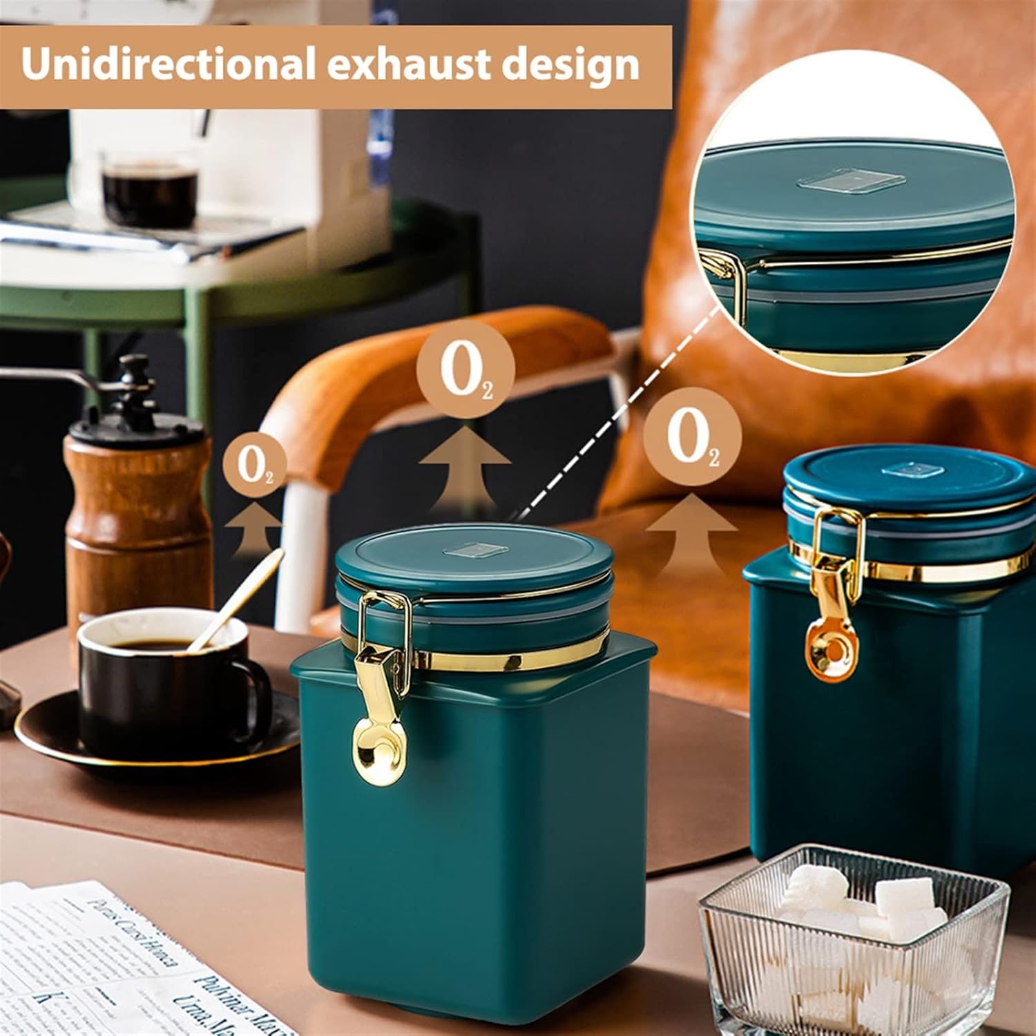 Coffee Filters Sealed Coffee Bean Jar with Lid Dried Fruit Nuts Snack Candy Food Moisture-Proof Storage Containers One-Way Exhaust Valve Cans (Color : Green) (Green)