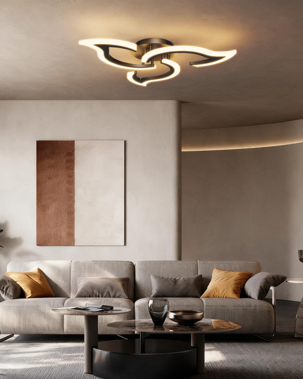 Lámpara de Techo LED Inteligente WiFi, Diseño Moderno en Forma de Flor (67cm), Luz Regulable en Intensidad y Color (3000K-6500K), Compatible con Alexa y Google Home, con Mando, Negro
