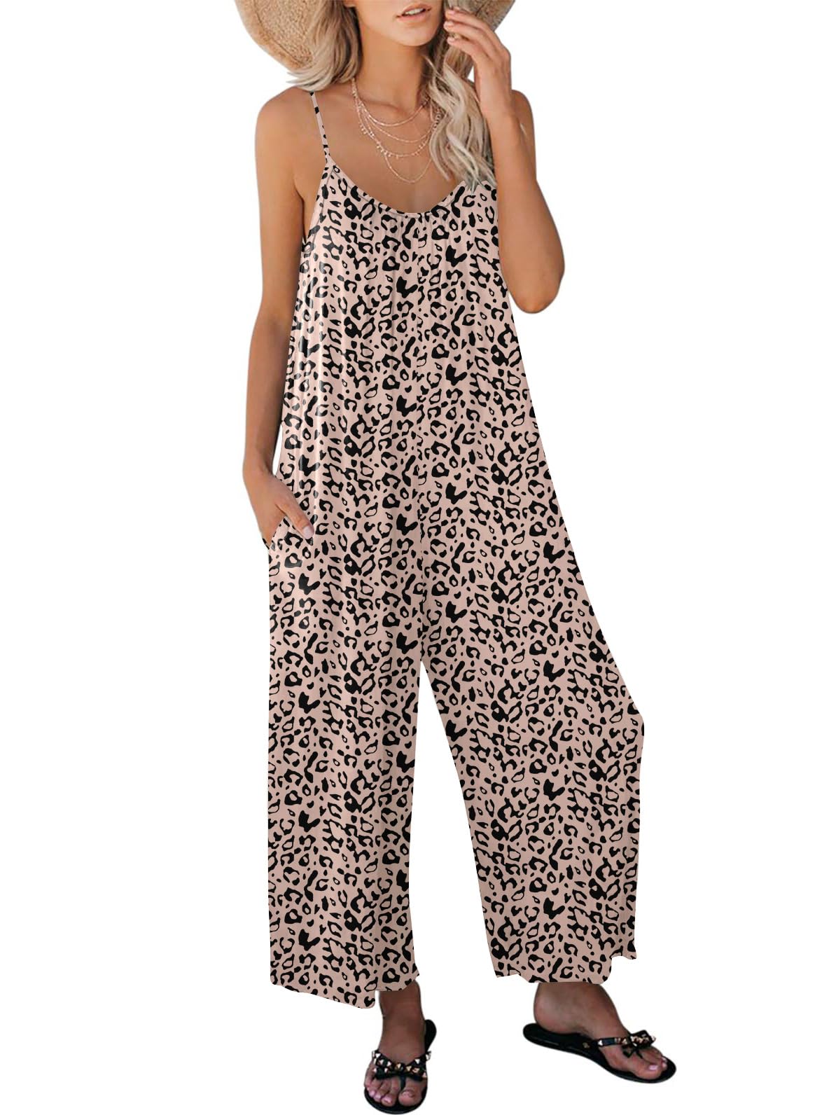 ANRABESSWomen Summer Casual Sleeveless Spaghetti Strap Boho Wide Leg Jumpsuits Rompers Dressy 2025 Trendy Outfits Clothes