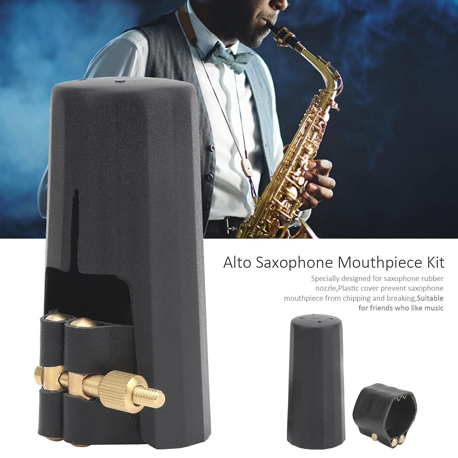 Kit De Boquilla Para Saxofón Alto, Ligadura De Cuero Sintético Para Saxofón Alto De 12 X 4 X 4 CM Ligadura Para Saxofón Alto Clip Para Boquilla De Saxofón Con Tapa De Plástico Para Boquillas Baquelita