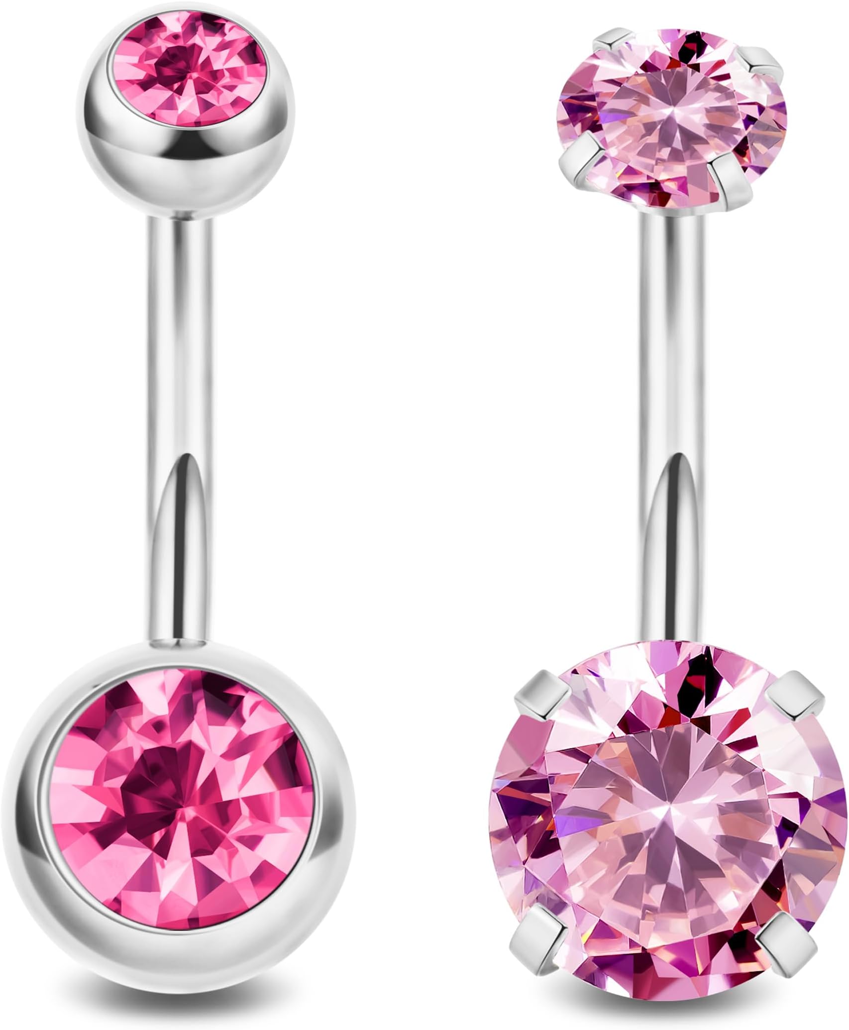 NICEIGHT 2PCS 14G Surgical Steel Belly Button Rings for Women Round CZ Navel Ring Long Belly Rings Belly Piercing Jewelry 6-16MM