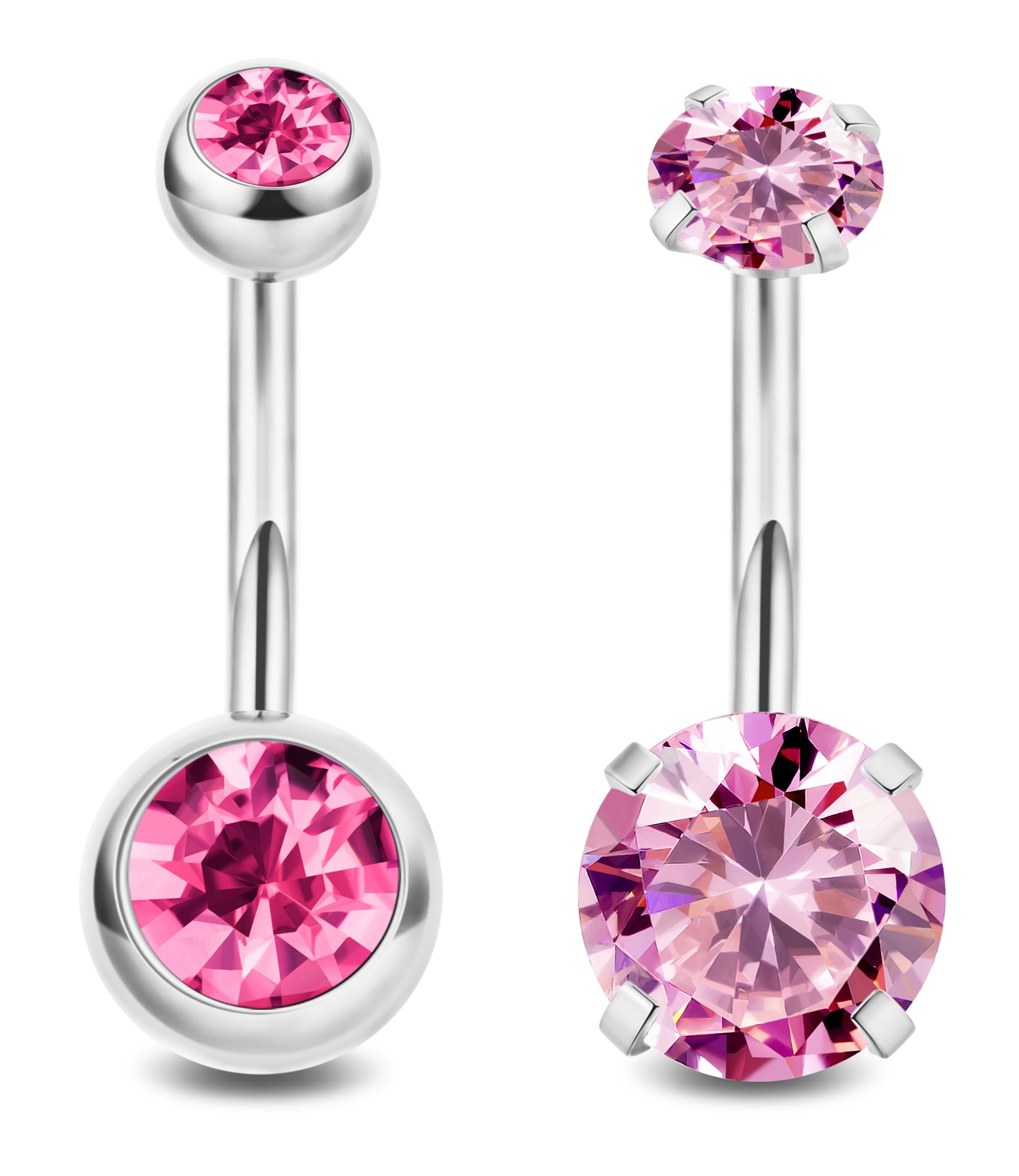 2PCS 14G Surgical Steel Belly Button Rings for Women Round CZ Navel Ring Long Belly Rings Belly Piercing Jewelry 6-16MM