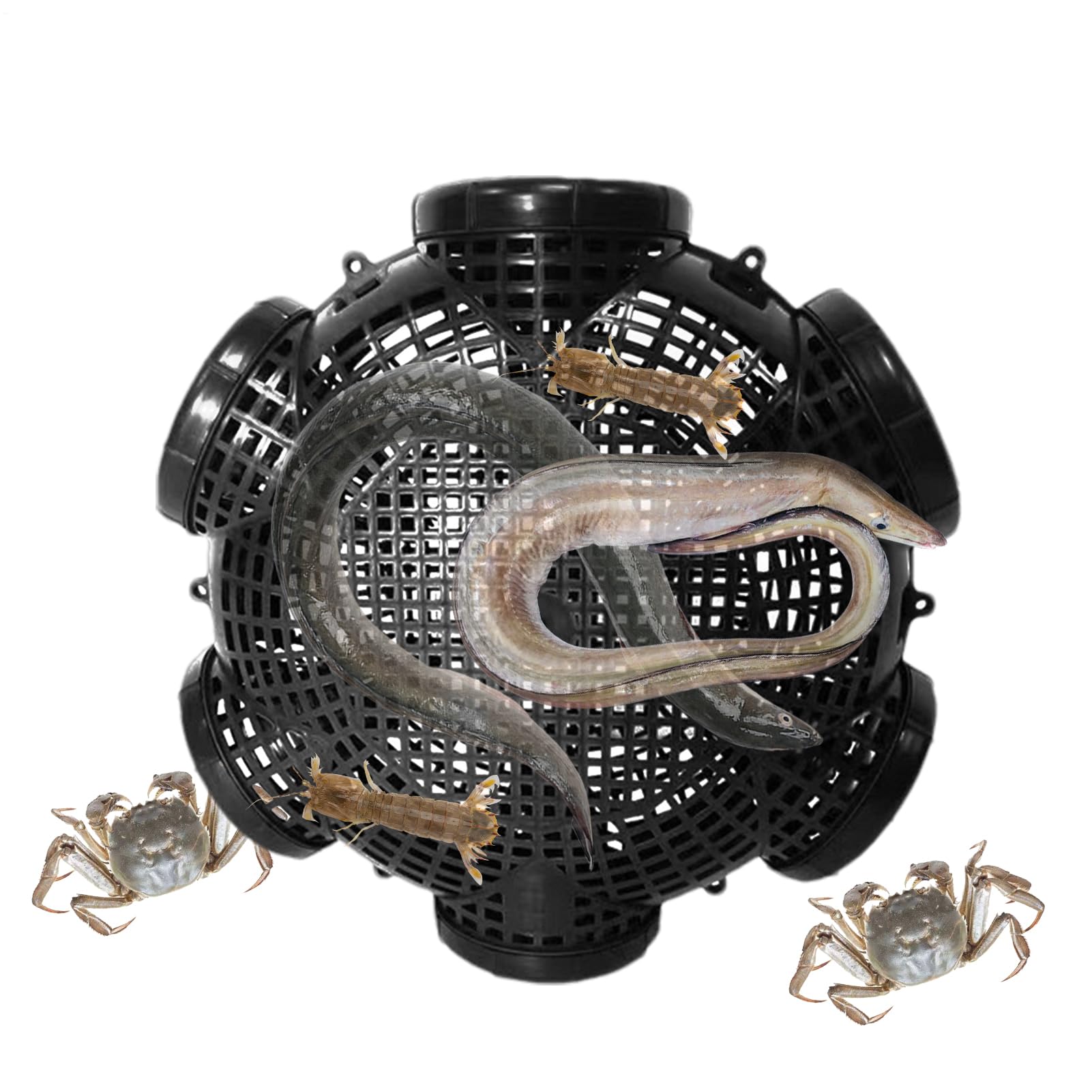 6 Holes 32x32 Cm PP Fishing Bait Trap Crab Pot Trap Crawfish Net Cage Sturdy Construction Fishing Accessories Beautiful Appearance For Crab Lobster Fish Crayfish,Shrimp, And Small Fish