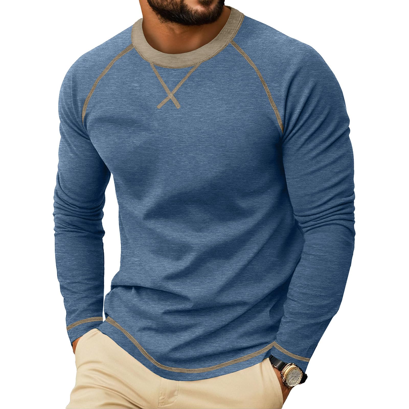 Raglan Long Sleeve Tshirts for Men Casual Pullover Crew Neck Tee T-shirts