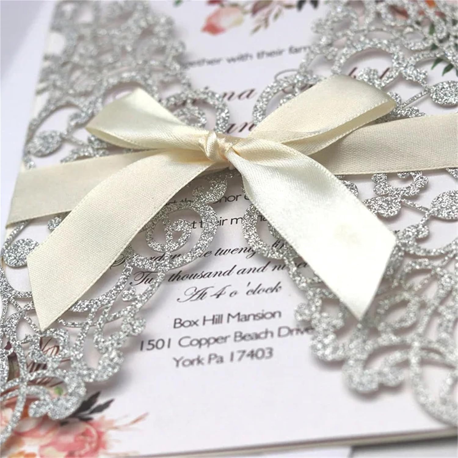 Wedding Envelopes 50Pcs Laser Cut Wedding Invitations Cards Tags Vintage Wedding Bridal Gift Greeting Card Birthday Decoration Party Supplies(Silvery)