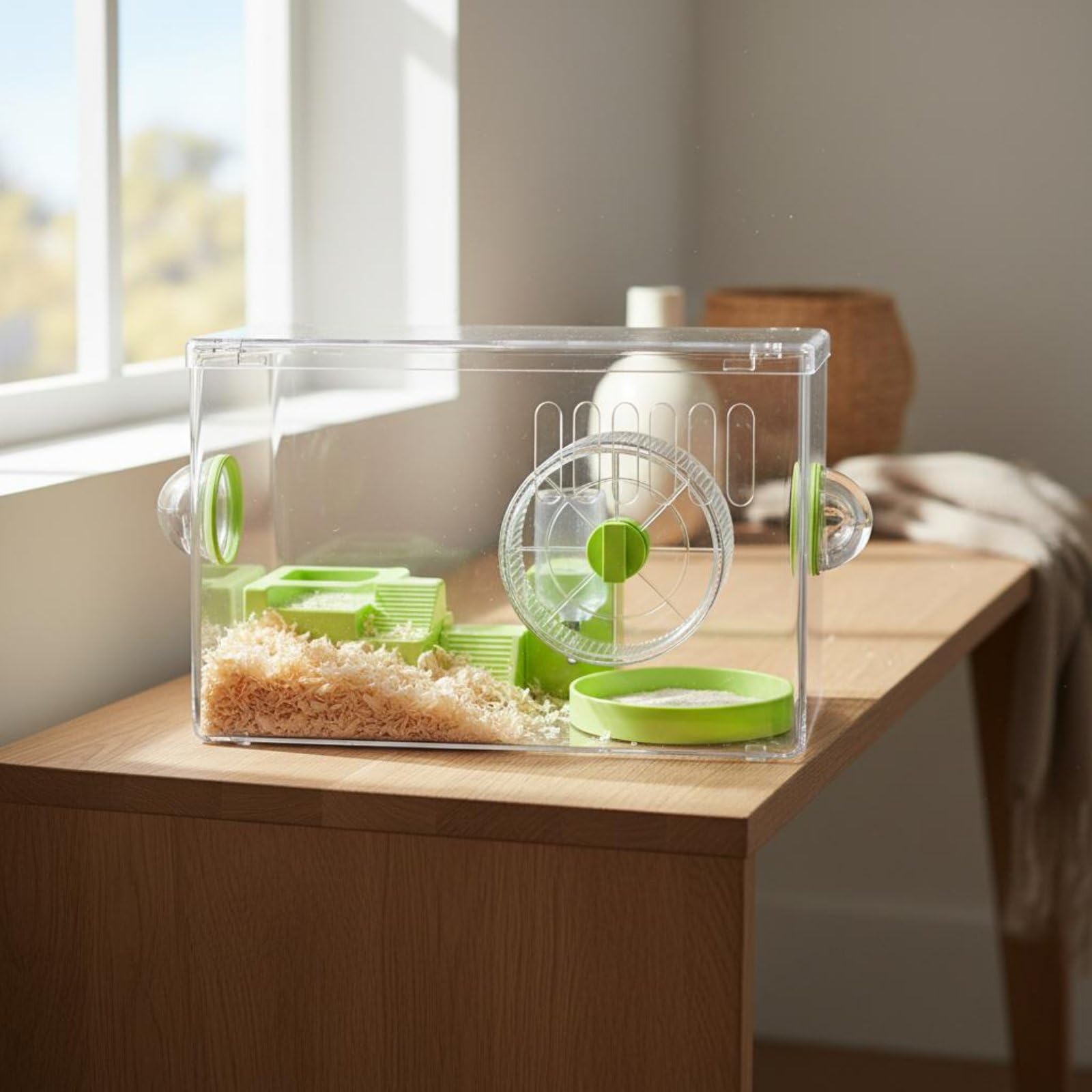 Jaula para Hámster Transparente Acrílica con Expandible Kit de Accesorios Incluido como Rueda Botella y Comedero Fácil de Limpiar Adecuada para, Azul, Rueda+Grande+2+Capas