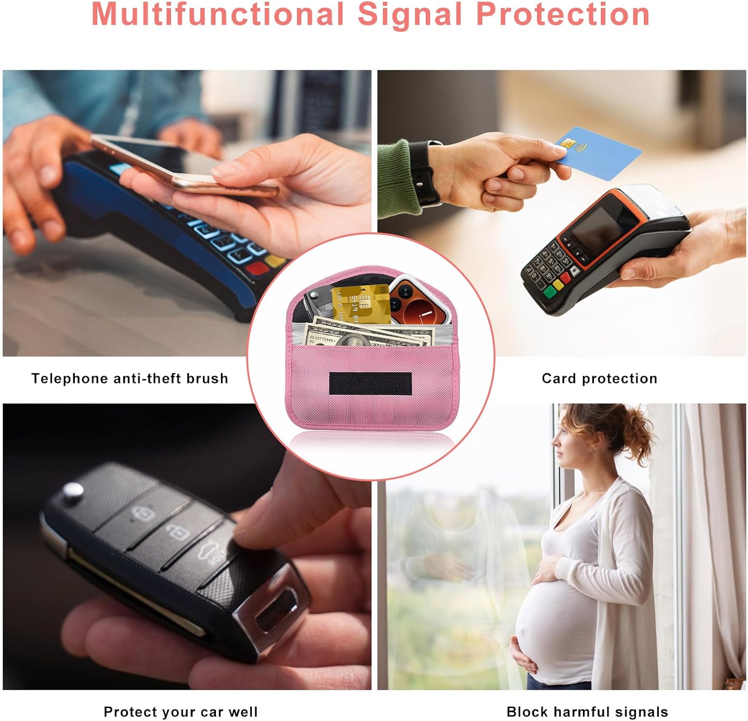 2PCS Faraday Bags for Phone and Car Keys, RFID Signal Blocking Key Pouch for Anti-Theft Protection, Waterproof Keyless Entry Blocker Cell Phone Privacy Protector, Car Accessories (Pink)