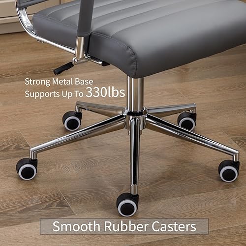 Miniatura 6 de Silla de escritorio de oficina de cuero, sillas de sala de conferencias con ruedas, silla ejecutiva moderna de respaldo alto, ergonómica, giratoria,