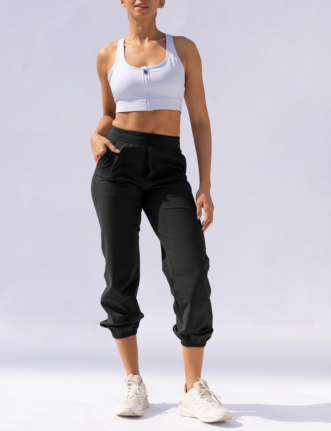 VOOVEEYA Women's Cinched Leg Yoga Pants, Stretchy Ankle Sweatpants with Pockets Drawstring Joggers Golf Pants - Image 3