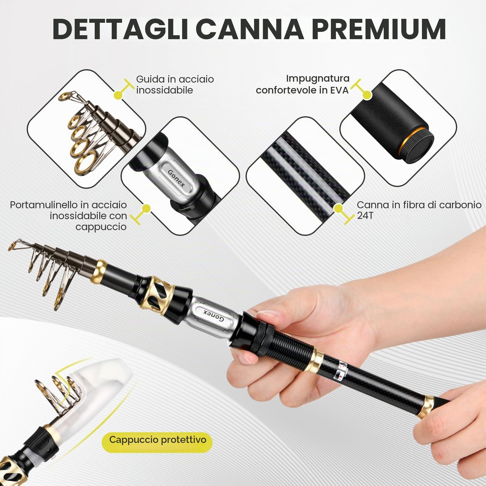 Gonex Canna da Pesca e Mulinello Combo Set di Canne Telescopica con Lenza, Kit di Esche da Pesca e Borsa per Il Trasporto