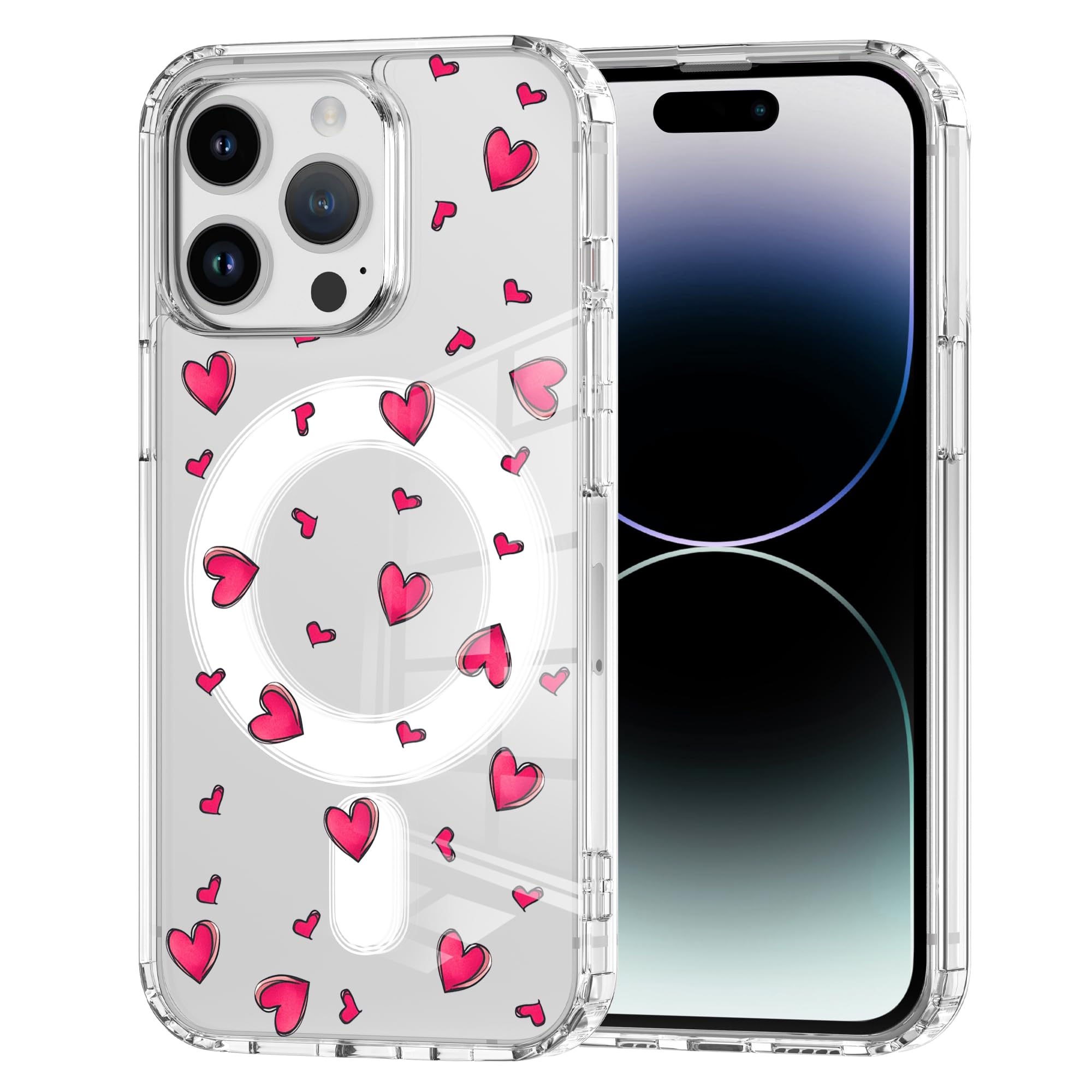 Coque magnétique iPhone 15 Pro antichoc et transparente cœur de pêche - 8