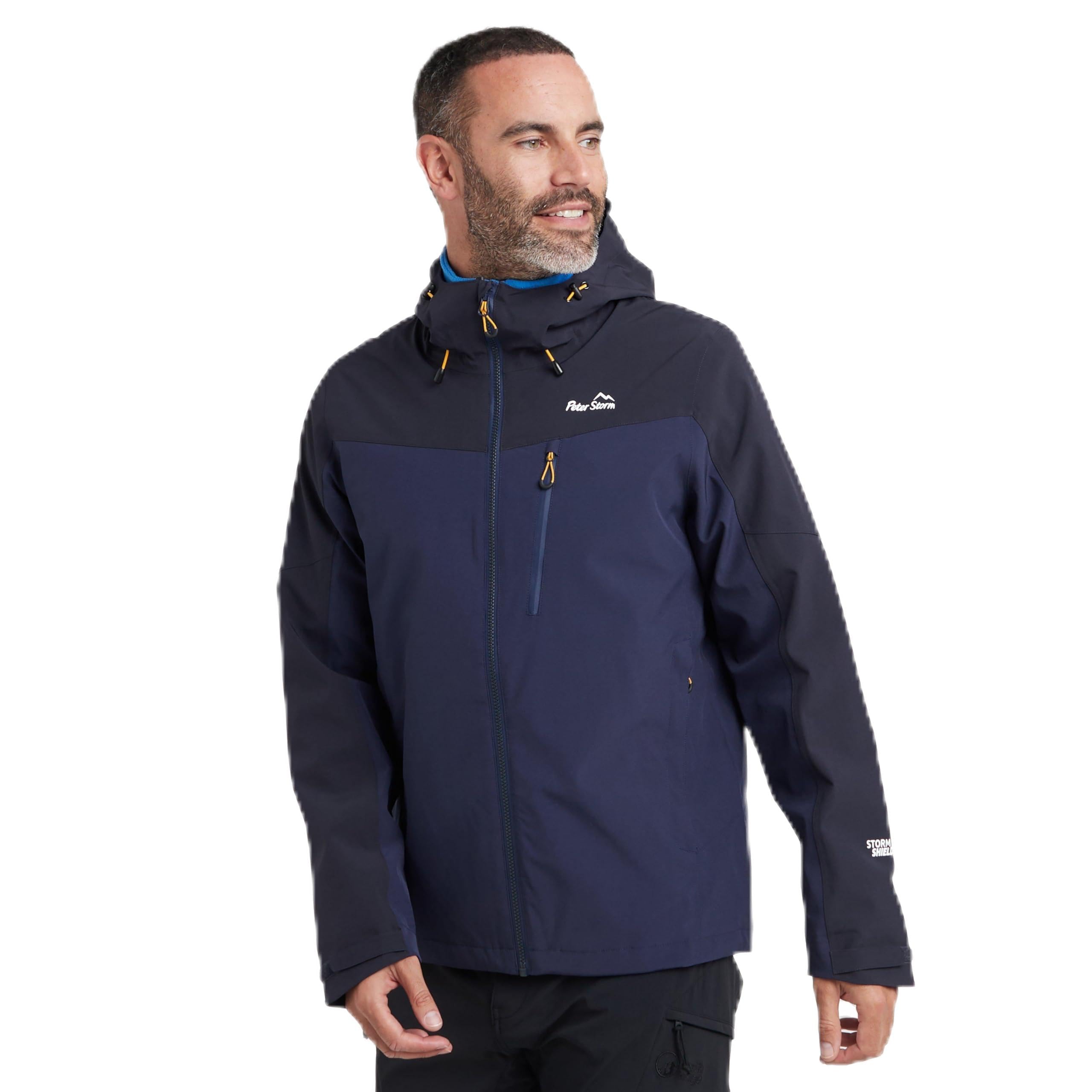 Peter Storm Men's Navy ’S Malham Stretch Waterproof Jacket With Adjustable Wired Peak Hood & 3 Zipped Pockets, Breathable & Lightweight Raincoat (Uk, Alpha, Xl, Regular, Regular, )