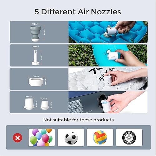 Miniatura 6 de FLEXTAILGEAR Bomba de aire portátil con batería de 1300 mAh recargable por USB para inflar y desinflar flotadores de piscina, colchón de aire,