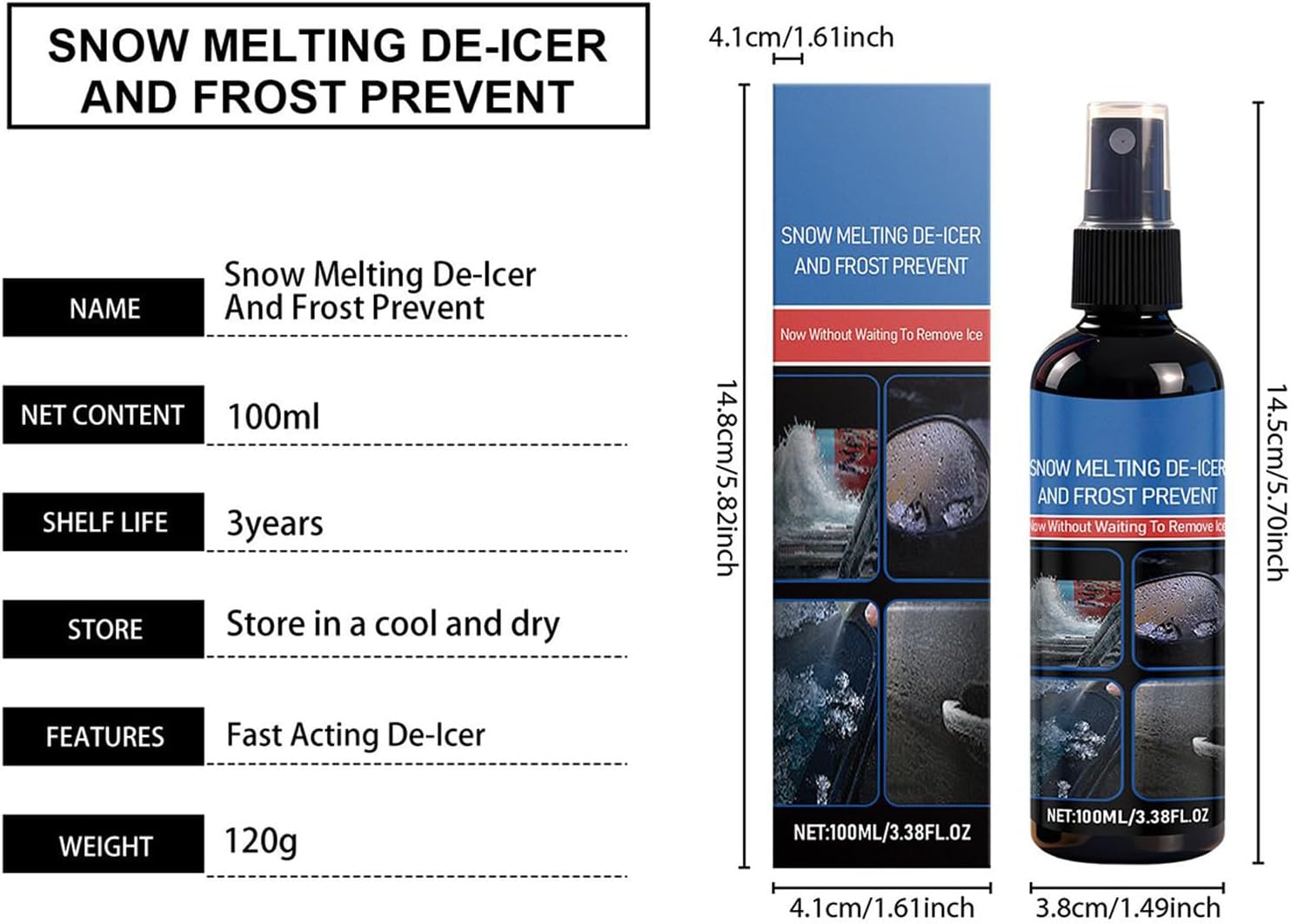 Car Windshield Deicer - 100ml Long-Lasting Multi-Purpose Defroster,Car Window Ice Melting Snow Remover,for Winter Drivers Vehicle Truck RV SUV Window Glass