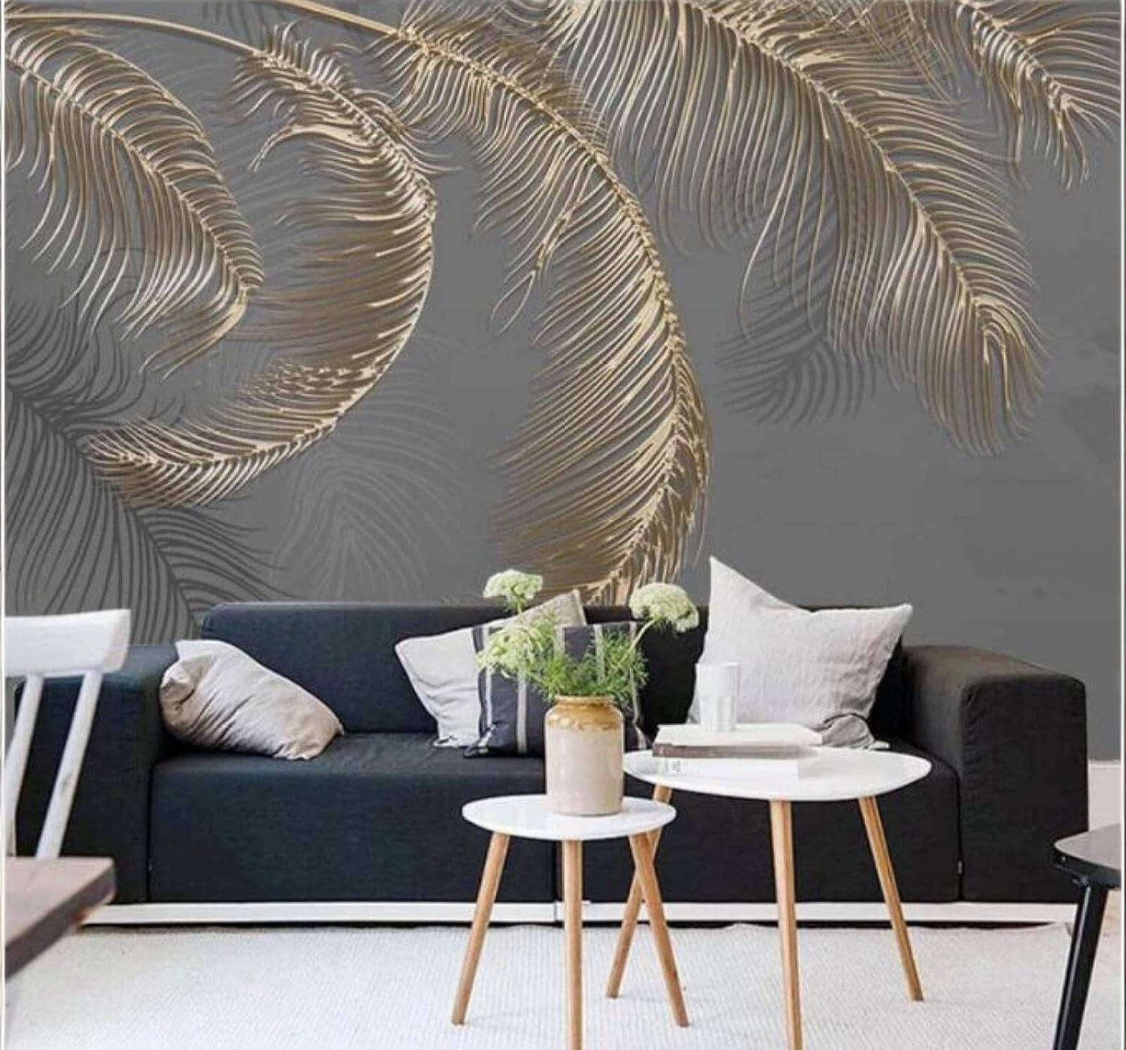 XLMING Minimalist Abstract Gold Feathers Art 3D Wallpaper Luxury Silk Study Dining Feature Sofa Grey Bedroom Living Room Tv Decorative Wall-300cm×210cm