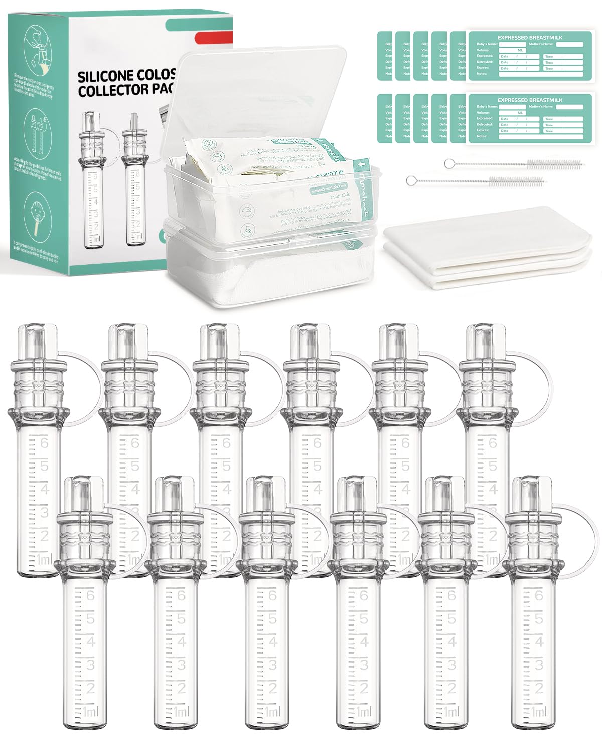 derimkcoa Colostrum Collector Kolostrum 6ml/12pcs-Sammler Wiederverwendbarer Muttermilch-Sammler, tragbarer Kolostrum-Behälter zum Füttern des Babys, Mehrzweck-Sammler BPA-frei