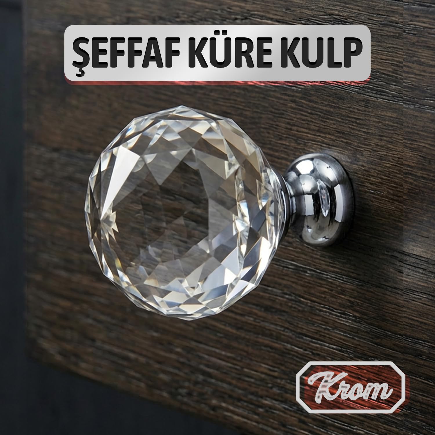 Şeffaf Kristal Görünümlü Krom Saplı Düğme Kulp Çekmece Dolap Mobilyalar İçin Lüks Görünümlü Kulp