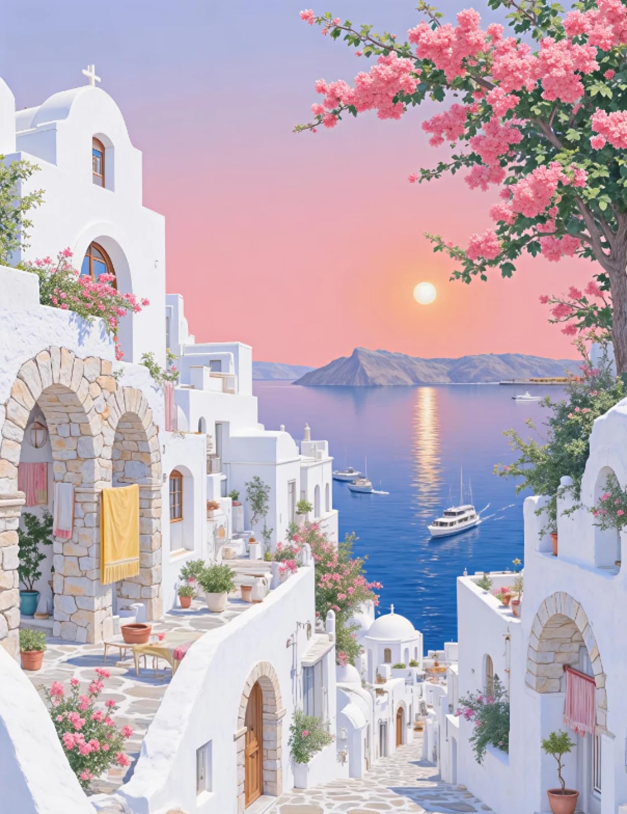 Stithej Stamped Cross Stitch Kit Seaside Sunset Adults Beginner 19.7x15.7in