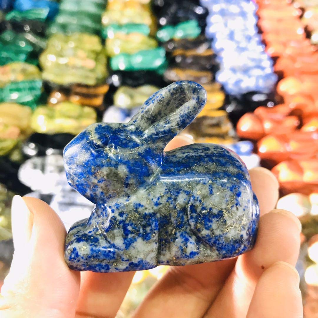 Amazon.co.jp: FUFIZU 天然ラピスラズリ クォーツ ウサギ像 彫刻